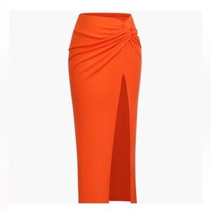 Micas Women’s Orange Maxi Skirt | Knotted Accent & Side Slit  | Size S | NWT